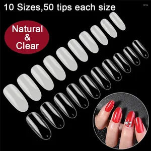 False Nails 500st French Style Nail Extensions Art Patch Artificial Tips Lång oval form