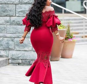 Sexy Chic Mermaid Prom Dresses Lace Appliques Off Shoulder Long Sleeves Formal Party Gowns Glamorous Ankle Length Cocktail Dresses8104745