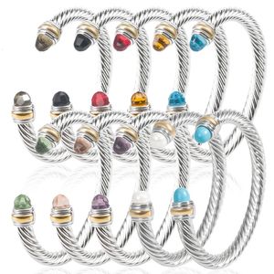 7mm Stackable Twist Cable Wire Bracelet Classic Multicolor Gold Plated Brass C-shaped Cuff Bangle Jewelry for Women Men 240415