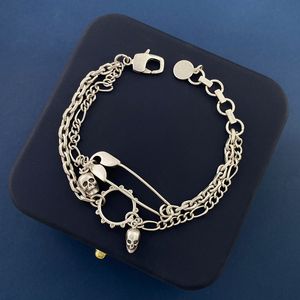 الرجعية العتيقة Punk Paperclip Skull Charms خمر سلاسل طبقة مزدوجة سوار الهيب هوب أزياء المجوهرات بالجملة بالجملة