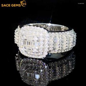 Ringos de cluster Sace Gems GRA Certificados D Color anel de moissanita completa para homens homens S925 STERLING SLATER CASAM