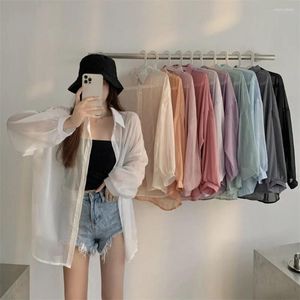Scarves Chiffon Women Shirt Blouse Summer Fashion Thin Sun Protection Long Sleeve Top Solid Color Outerwear Female Loose Cardigan
