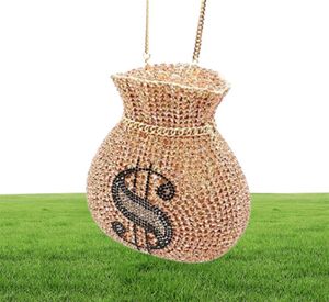 EST Luxury Women Evening Party Designer Funny Rich Dollar Hollow Out Crystal Clutches кошельки мешочки Money Bag 210907187D6826220