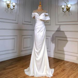 Party Dresses Serene Hill White Satin Pärlade kvällsklänningar 2024 sjöjungfru Elegant lyx för kvinnor LA71487