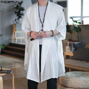 Casacos de trincheira masculino Retro Kimono Com capuz 3/4 de manga de luva aberta Fina longa Irregular Solid 2024 Streetwear