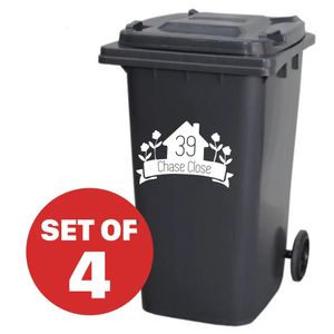 Современный 4pcs Custom Wheelie Bin мусор мусорные банки наклейки на наклейки на декорация виниловой гараж цветок домашний декор Watrererproper 240419