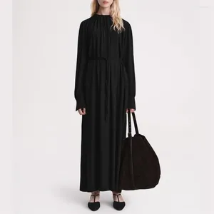 Casual Dresses T0 Te Me Dress Viscose Women Full Sleeve Loose Straight Shape Elegant Luxury Celebrity Golvlängd Högkvalitativ vår 2024