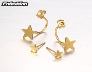 FashionJewelryダブルスターイヤリングブラックスタッドイヤリングローズゴールドのイヤリング女性用ステンレス鋼イヤリングWhole6881870