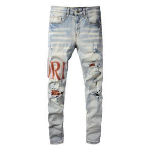 Jeans de designer de designer angustiado Rapped Biker Slim Fit Motorcycle Denim para homens de alta qualidade Jean Mans Pants Ponte Hommes 001