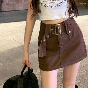 Röcke 2024 Frauen Sommer Schwarzer Minirock mit Gürtel Babes Micro Jean Korean Mode Shorts unter der Denim High Taille Y2K