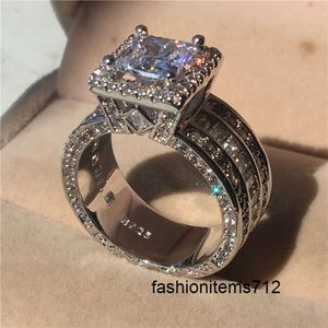 925 Sterling Silver Band Ring Princess Cut Rings Wedding Rings 3CT Laboratório Diamante Jóias de luxo para mulheres Aniversário de noivado de mulheres