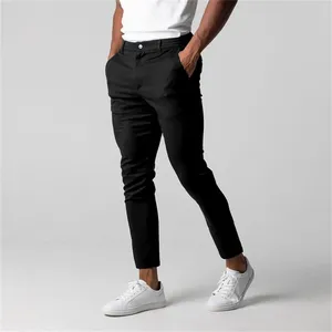 Pantaloni maschili per uomini pantaloni a colore solido cotone slim fit primaverile autunno di alta qualità business classico