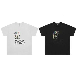 Hög version 24ss ny färgtryckt broderi män och kvinnors skjorta avslappnad kortärmad t-shirt