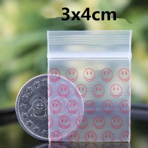 wholesale Red Smile Mini Miniature Zip Lock Grip Plastic Packaging Bags Food Candy Jewelry Resealable Thick PE Self Sealing Small Package ZZ