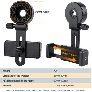 Atualização de telescópios Adaptador de celular universal Clipe de suporte de suporte de suporte macio de borracha de borracha para ponto de vista monocular binocular Binocular Telescópio