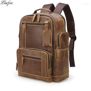 Backpack Design Leather for Men 15,6 polegadas Laptop Cowhide School Bag Rucksack Macho Outdoor