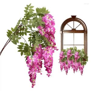Decorative Flowers Artificial Wisterias Flower Tridented Faux Vine Garland Home Decorations For Anniversar