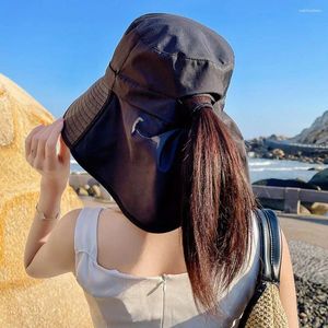 Berets Hats Panama With Neck Flap Beach Sun French Style Women Sunscreen Wide Brim Outdoor Bucket Summer