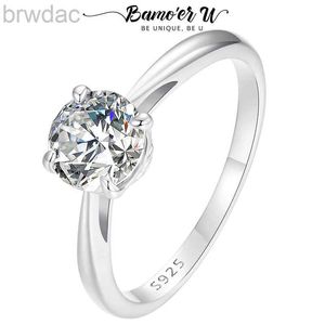 Pierścień Solitaire Bamoer U 1ct Solitaire Moissanite Pierścień Prosty 4 zębów okrągłe cięcie Briliant Lab Diamond For Women zaręczyny Wedding Biżuter Prezent D240419