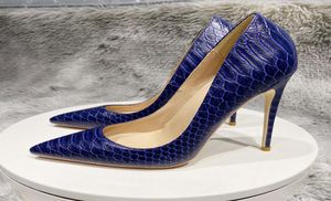 Navy Blue Odile Effect Pattern Shoes Sapatos Sext Sext Ponto Toe Alto sapato de salto alto