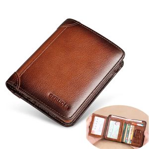 Кошельки классические мужские кошельки RFID Vintage Vintage Direnuine Leather Walled Card Card для женщин Минималистский вертикальный бизнес Mini Money Clip