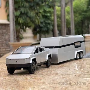 Cars Modelo Diecast Modelo 1 32 Teslas Cybertruck Trailer Car MPV Van Alloy Diecasts Veículos de brinquedo Modelo de brinquedo de metal Som e Light Coll Coll