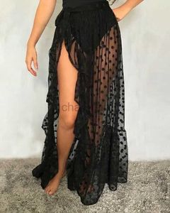 Basic Casual Dresses 2021 New Hot Summer Womens Mesh Sheer Polka Dot Long Split Skirts Sexy Beach Sunscreen Bikini Cover Up Wrap Skirt 240419