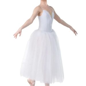 Vestido de dança profissional de saia de balé Tutus Long White Tutus para trajes de balé de adultos 240411