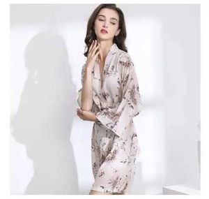 GYJT Women's Sleep Lounge Ny Sleepwear Robe Spring Thin Cotton-Silk Women Nightgown Flower Printed Long-Sleeve Pyjamas Bathrobe For Female D240419