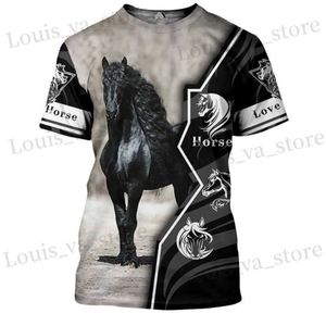 Men's T-Shirts Summer Mens T-Shirt Horse Racing White Horse Tshirts Fashion Cool Horse Racing 3D Print Male Tops Oversized Harajuku Clothing T240419