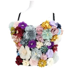 Mulheres Bordadas florais multicoloridas Bralette com xícaras tridimensionais e flores coloridas Apliques de moda Top Tube Top Top Strap S-L 389