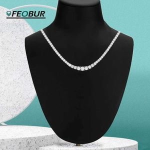 Pendant Necklaces Moissanite Tennis Necklace for Women Graduated 3-5mm Round Cut Diamond 925 Sterling Silver Plated 18k White Gold Luxury Jewelry 240419