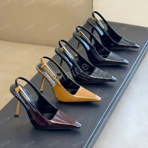 2024 New Lee Mirror Leather Slingback Sandal Slipper Stiletto Heels Buckle Women’s Luxury Designer Summer Sexy Party Bress Fress Girl Evening High Heel 7-9cm