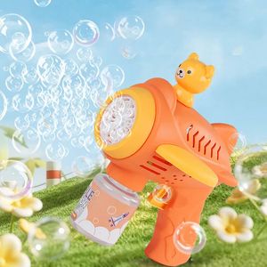 Little Bear Bubble Gun Kids Toy Bubbles Machine Automatisk tvålblåsare med lätt sommar utomhus festspel barn gåva 240418