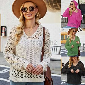 Women's T Shirt sexy Tees Fashion loose fitting long sleeved hollowed out top solid color casual hooded sweater for women Plus Size tops