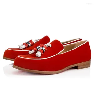 Casual Shoes Red Velvet Loafers Men Tassel Handmade Fashion Flats Boat Mens Driving