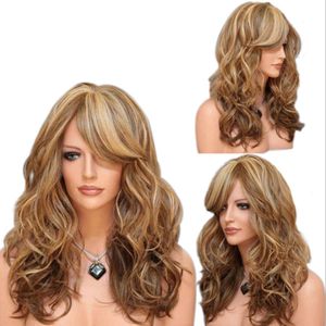 human curly wigs Golden Wig Female Gradient Long Curly Hair Fake Headband Black Gradual Wine Red