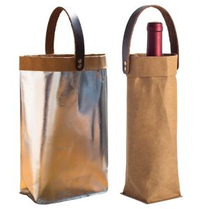 Väskor tvättade Kraft Paper Wine Bag Single Double Bottle Cooler Environmental Protection Thick and Wearresistent