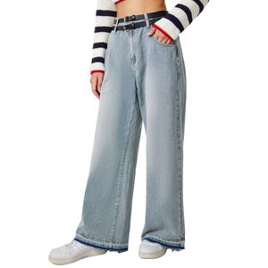 Jeansy damskie surowe dżinsy z szerokości nogi z opadającymi letniej talii dżins