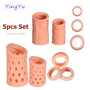 Men's Penis Cover Cock Foreskin Correction Products 5pcs Kits Sleeve Silicone Ring Couples Erotic sexy Toys Sperm Lock