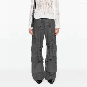 Женские джинсы с низким ростом многокачественные рабочие брюки Strappy Fashion Wordatile Leg Neg Y2K Высококачественное лето 2024