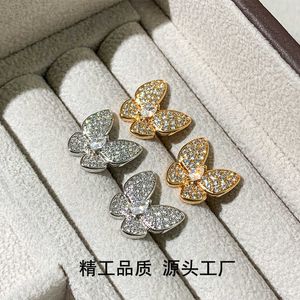 Top designer earrings New Vancleff Full Diamond Butterfly Earrings with Diamond Embedding Simple and Fashionable Light Luxury Earrings