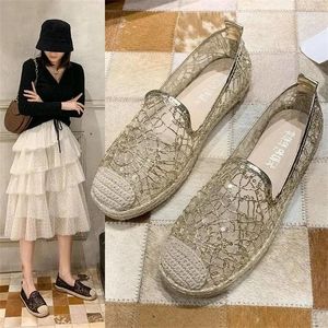 Casual Shoes Women Strap Loafers Straw Espadrilles Slip On Hollow Mesh Flat 2024 Summer Ladies Comfort Lazy Female