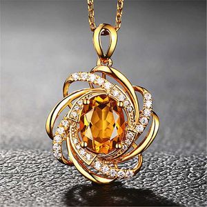 Pendant Necklaces 2 carats yellow crystal citrine gemstones diamonds pendant necklaces for women gold tone choker chain jewelry bijoux bague gifts 240419