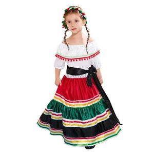 Etniska kläder 2024 Nytt campus Evenemangsroll spelar klänning mexikansk etnisk liten flicka klänning halloween party roll spelar klänning d240419