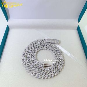High End Fashion 925 Silver Jewelry Iced Out Cuban Link Chain 10mm Bredd Custom Hip Hop Necklace Moissanite