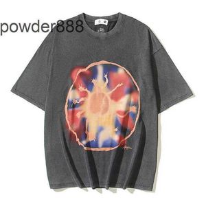 24SS American High Street Trendy Half Sleeved Washed and Vintage Printed Ins Style Short Unisex T-shirt