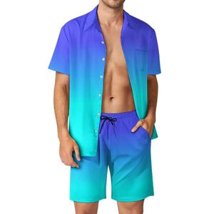 Neon Orange ombre skjorta sätter 3D Tryckt män Casual mode Kort ärmar Skjortor Överdimensionerade Beach Shorts Hawaiian kostymer kläder 240409