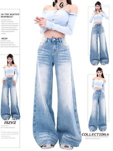 Frauen Jeans WCFCX Studio American Retro High Taille Übergroße lässige baggy gewaschene y2k modische Weitbein -Jeanshose