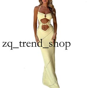 캐주얼 드레스 여성 중공 아웃 Y2K Bodycon Mini 드레스 크로 셰 뜨개질 커버 업 니트 Beachwear Sundress 307